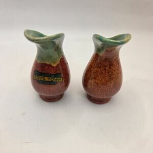 Vintage Boys Town Nebraska Mini Pottery Vases Pair Signed ET Hand Thrown